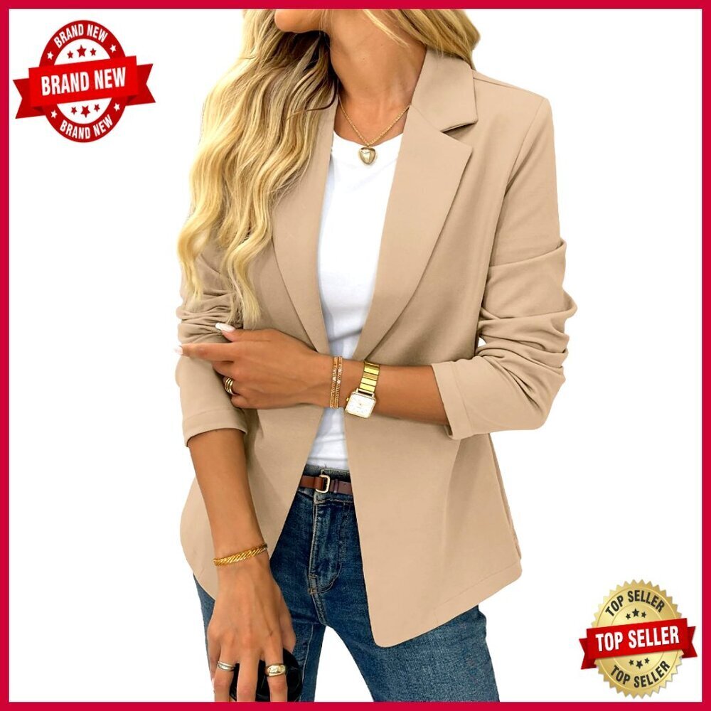 Stretchy Knit Blazer Long Sleeve Open Front Business Casual Office Wear